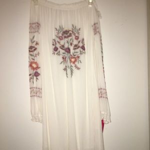 off the shoulder white dress flower print